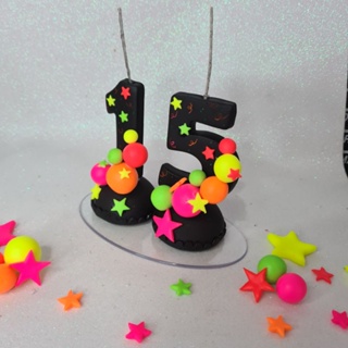 Vela Em Biscuit 15 anos NEON (Fazemos Todas as numerações) em Oferta na Shopee