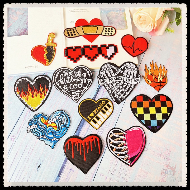 ♚ Bondade É Legal-Patch Para Passar A Ferro Com Corações Punk 1 Peça De Caveira De Chama DIY Costurada Em Remendos De Em