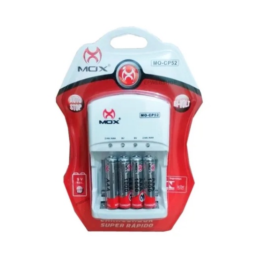 Carregador De Pilhas Mox Cp-52 Com 4 Pilhas Aaa Inmetro