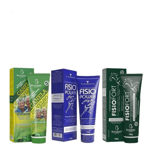 Kit 3 Pomadas 1 Canela de Velho + 1 Fisio Power  + 1 Fisio Fort verde 150g
