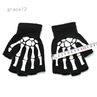 Grace12 Luvas De Dedo De Malha Com Caveira Luminosa Halloween / Halloween