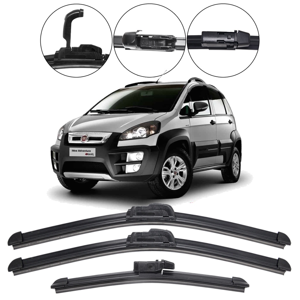 Kit 3 Palhetas Limpador Parabrisa Dianteiro + Traseiro Fiat Idea 2006 2007 2008 2009 2010 - Spare Parts and Accessories for Vehicles
