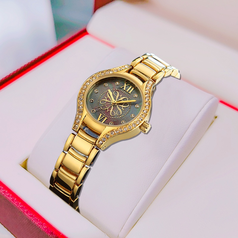 Relógios Mulher CRRJU Gold Fashion Casual Business Sports Aço Inoxidável Quartzo Impermeável 2126 S