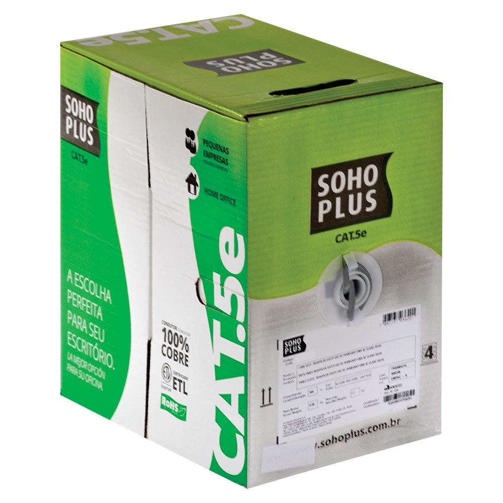 Cabo Lan U/utp Cat.5e 24 Awg 4 Pares Cmx 305m Cinza 100% Cobre
