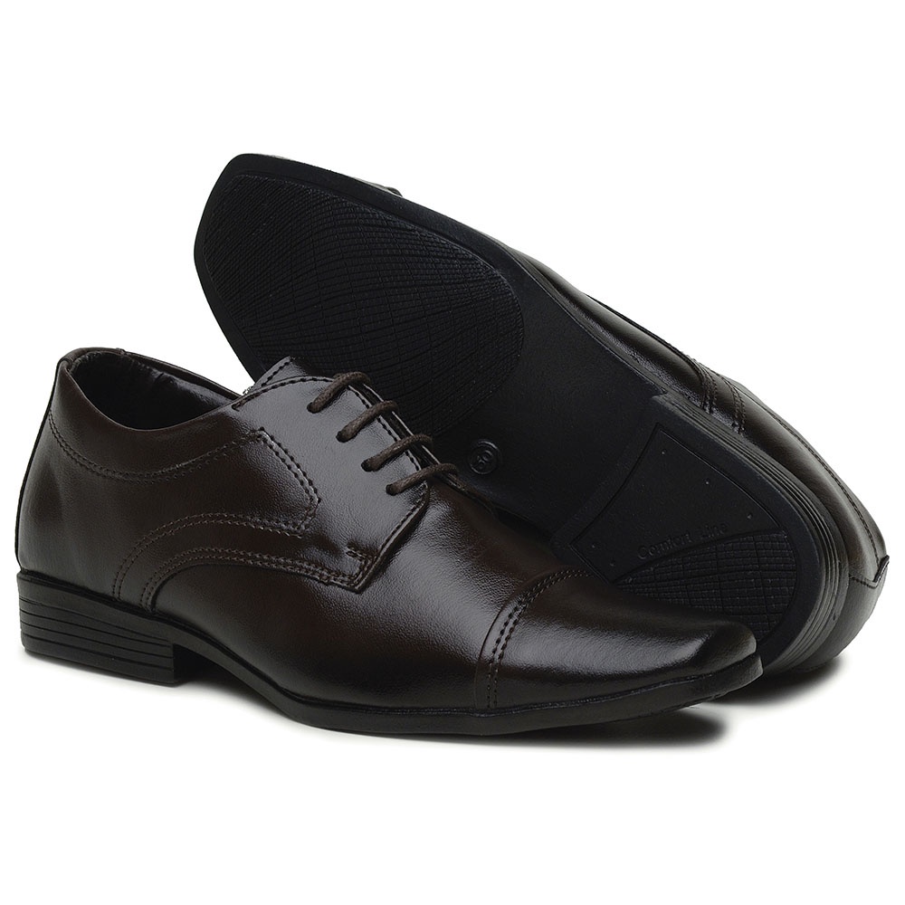 Sapato Social Infantil Bertelli Liso com Cadarço 70115 - Café