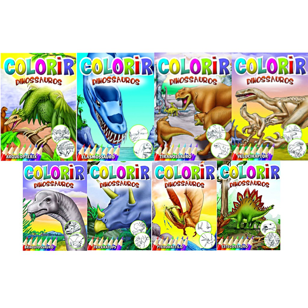 Kit Dinossauros Para Colorir - 8 Livros - Editora Rideel | BeeCost