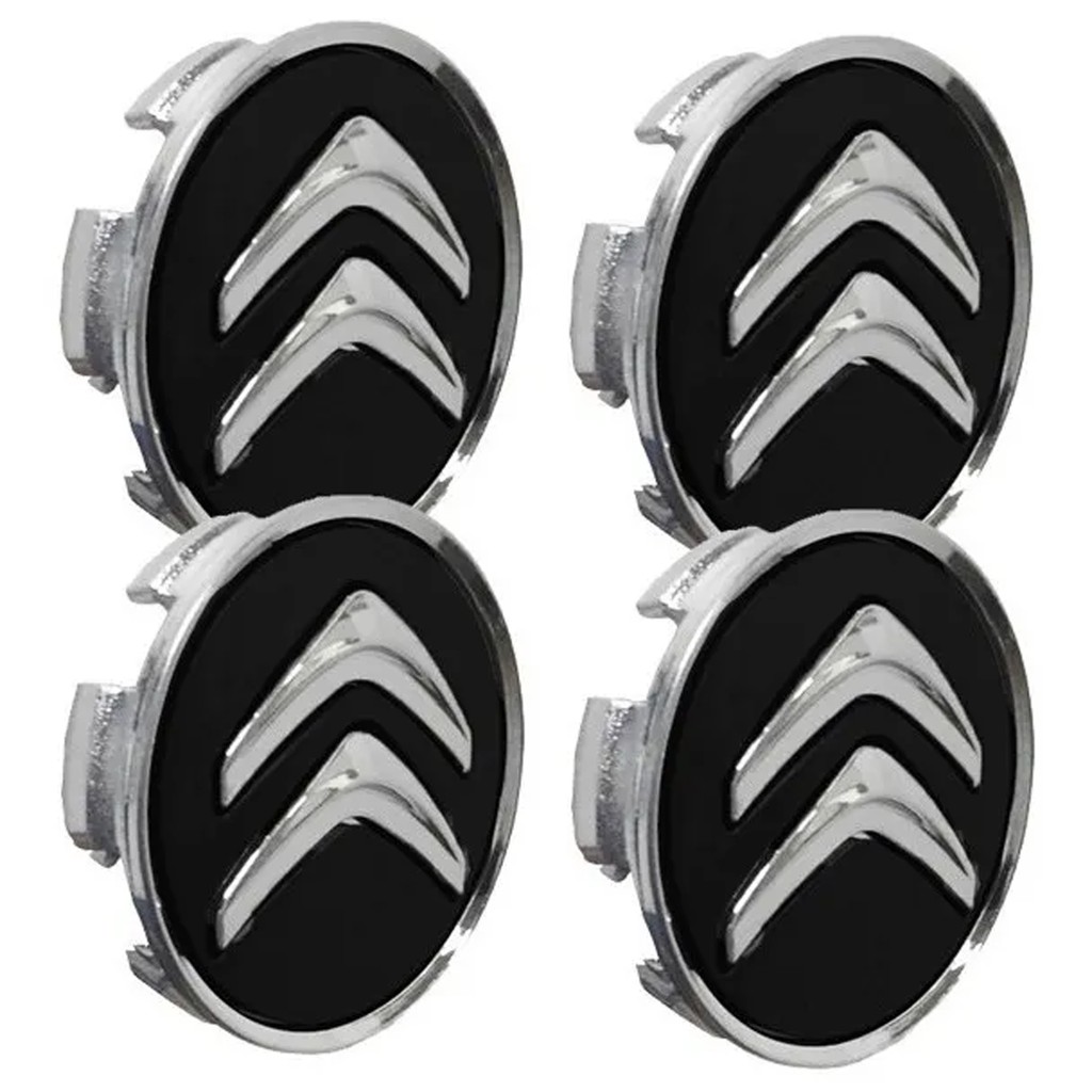 Kit Calotinhas Tampa Roda C3 C4 C5 Ds3 Ds4 58mm - Preto