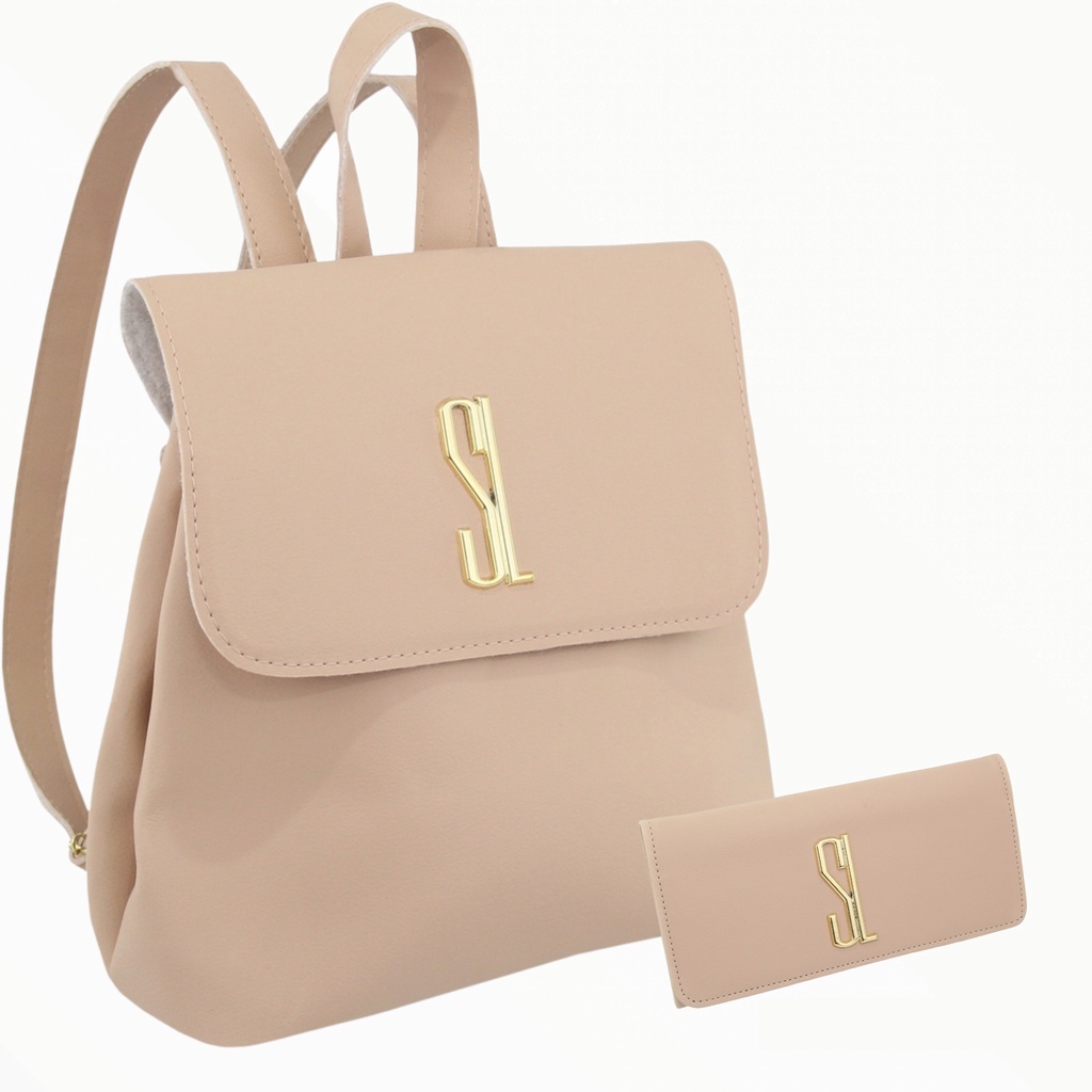 combo SL bolsa mochila feminina com carteira feminina nude de brinde promoção de coleção nova promoção relampago da semana