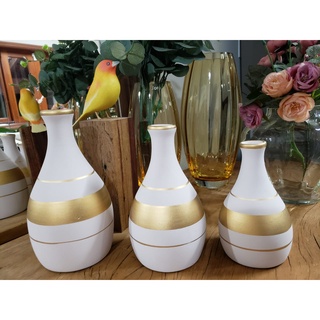 Kit Trio Vasos Ceramica Enfeite Decorativo Centro De Mesa Sala De Estar