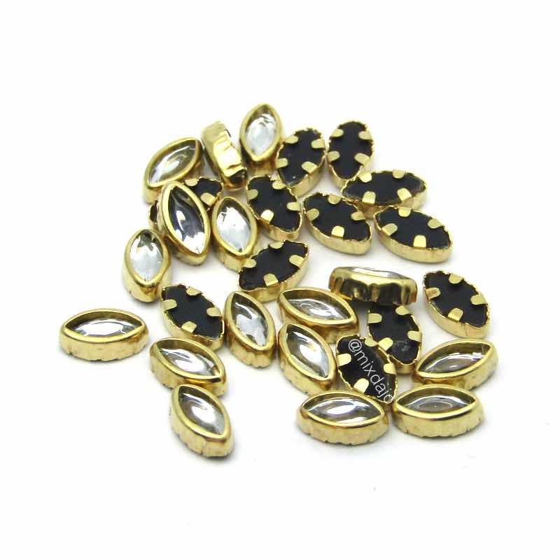 TACHINHA NAVETE COM BORDA 3X6MM 50 PEÇAS PARA DECORAÇÃO DE UNHAS NAIL ART MANICURE 3D