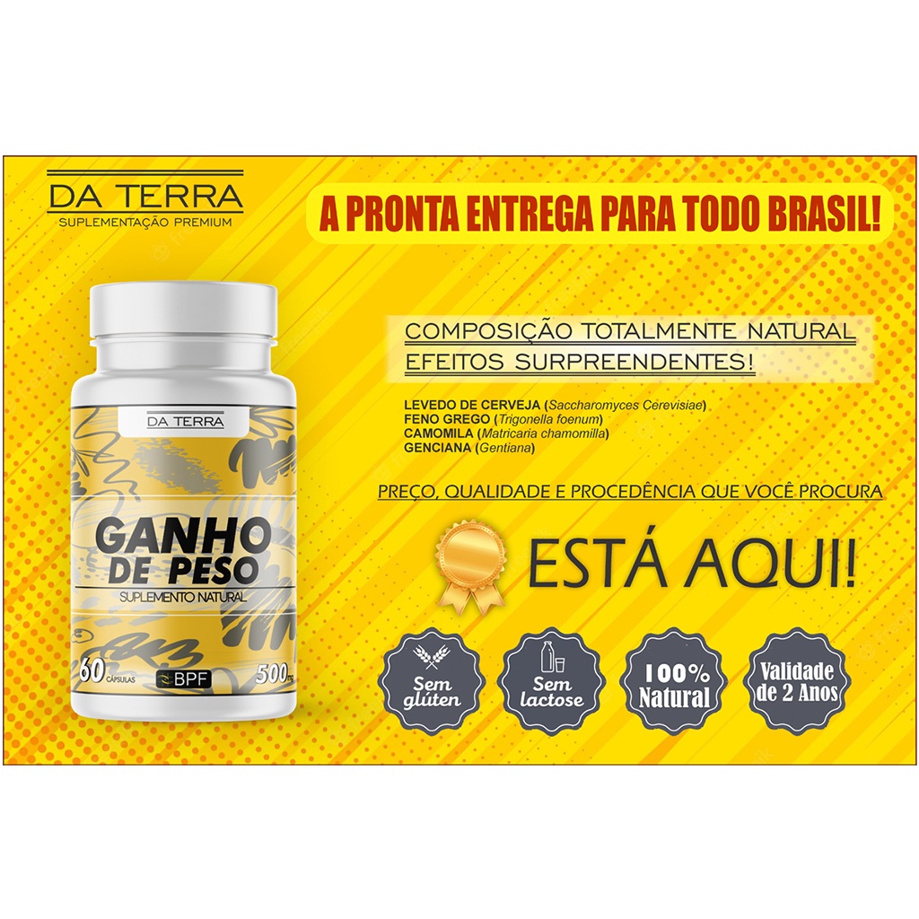 Ganho de Peso Aumento da Massa Corporal em Cápsulas 500mg