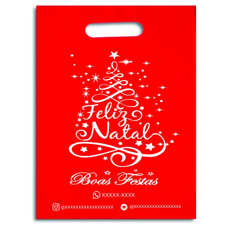 50 sacos Sacolas Plásticas Personalizadas tema natal com sua logo 16x22  boas festas natal volte sempre