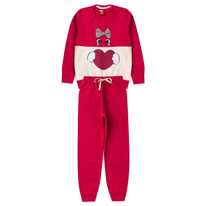Roupa Infantil Conjunto Infantil Moletom Menina Coração (Blusa Moletom + Calça) Roupa para criança