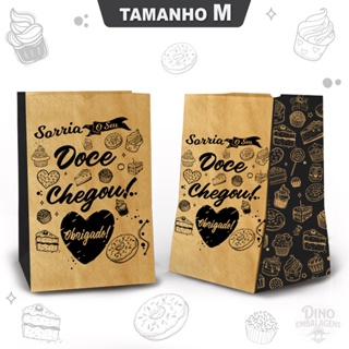 Saco Kraft Delivery Estampado para Doces Tamanho M (100 unidades) em Oferta na Shopee
