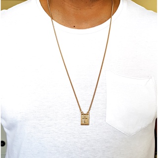 Escapulário Masculino Corrente Longo Prata aço inoxidável ou dourado folheado ouro