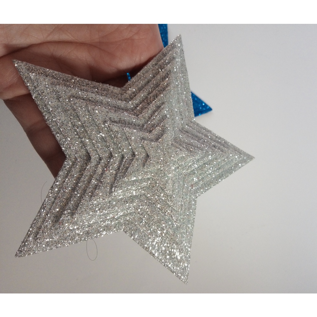 Kit 2 Estrelas De Eva Glitter Prata Decoração Natal 12,5 Cm | Shopee Brasil