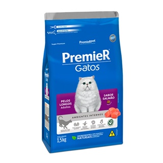 Ração Premier Ambientes Internos para Gatos Adultos com Pelos Longos Sabor Salmão - 1,5Kg em Oferta na Shopee