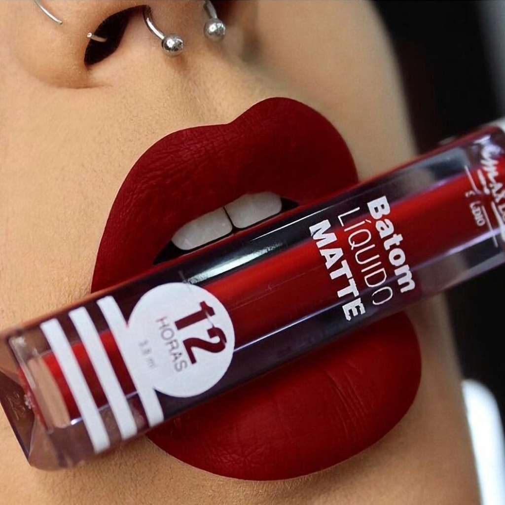 Batom Líquido Matte 12 Horas Vermelho Escuro Cor N° 77 Max Love 4ml