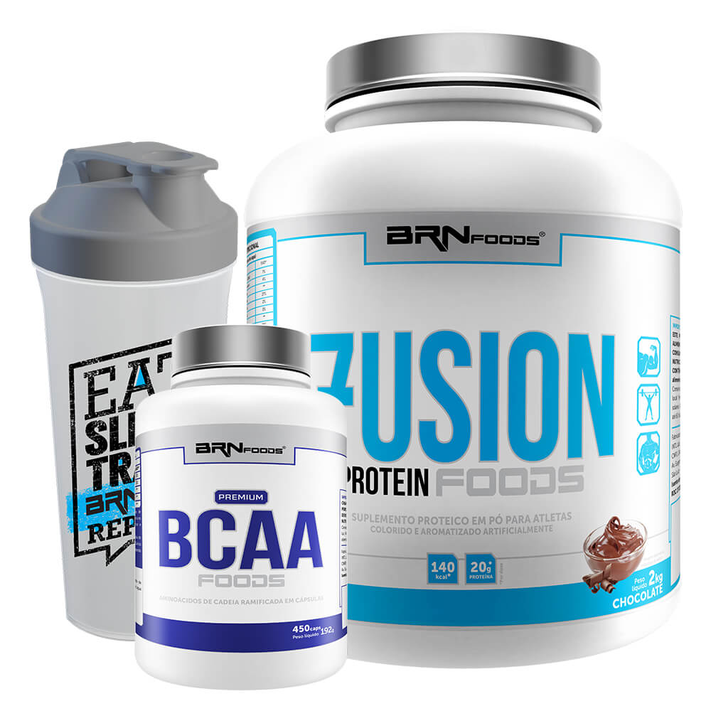 Kit Fusion Whey Protein Foods 2kg + BCAA Fit Foods + Coqueteleira – BRNFOODS