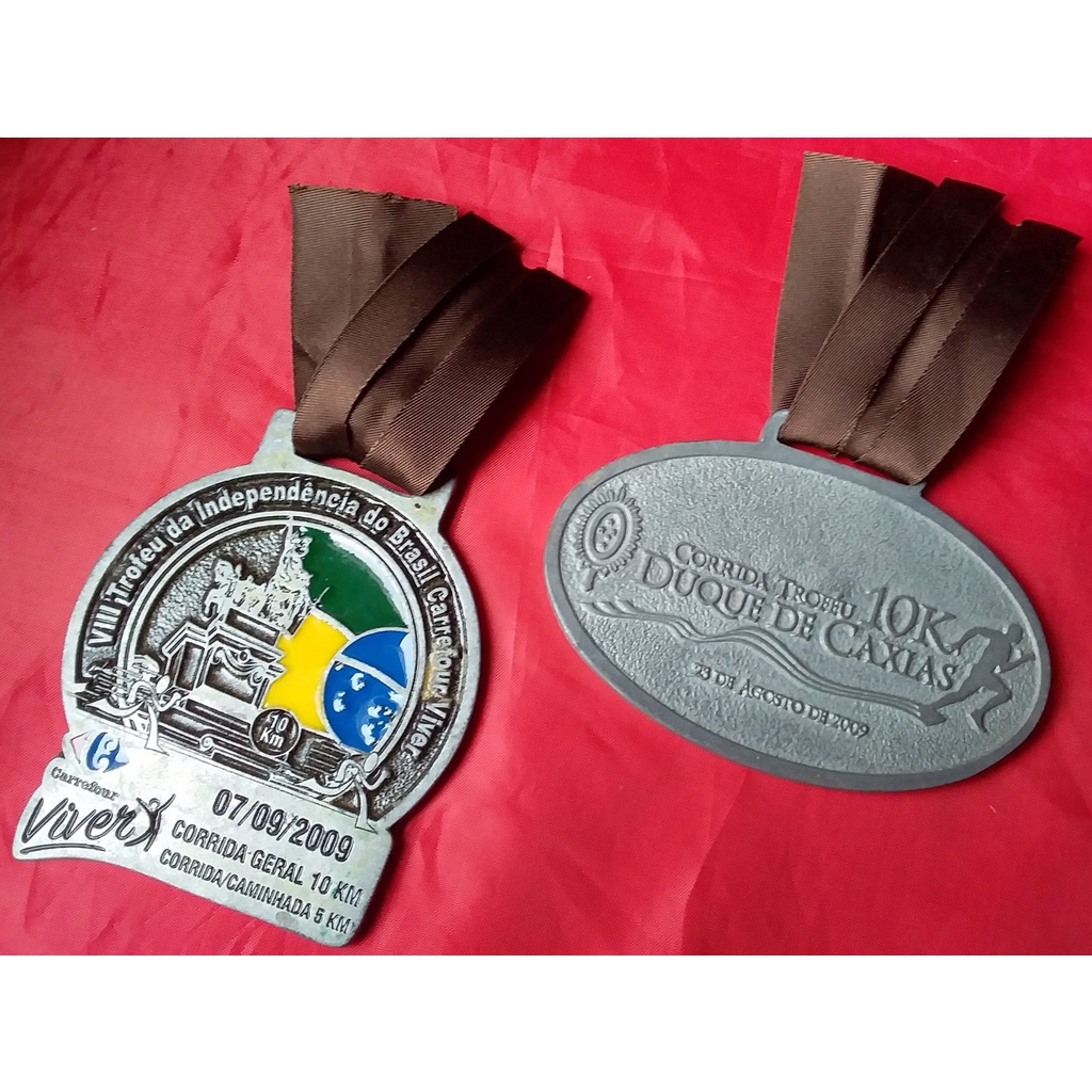 2 Medalhas GRANDES de Corrida / Atletismo = 10K Troféu Duque de Caxias Corpore e 10K Troféu Independência do Brasil D Pedro 65 mm