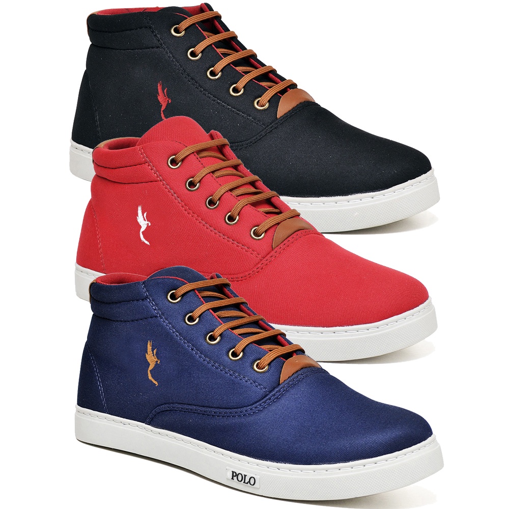 Kit 3 Pares Sapatenis Tênis Cano Alto Casual Masculino Polo BLU Promoção