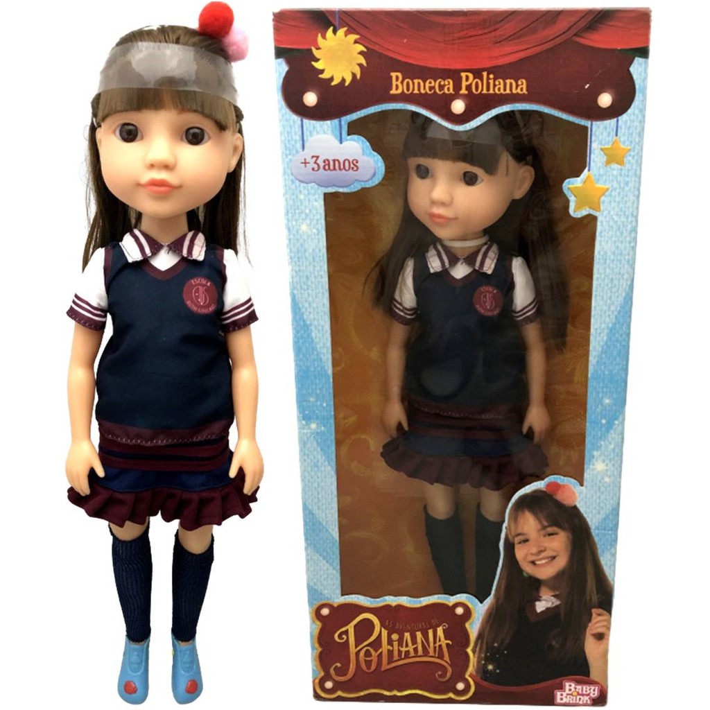 Brinquedo Boneca Grande Menina Poliana Roupa Tradicional Uniforme Personagem Da Atriz E
