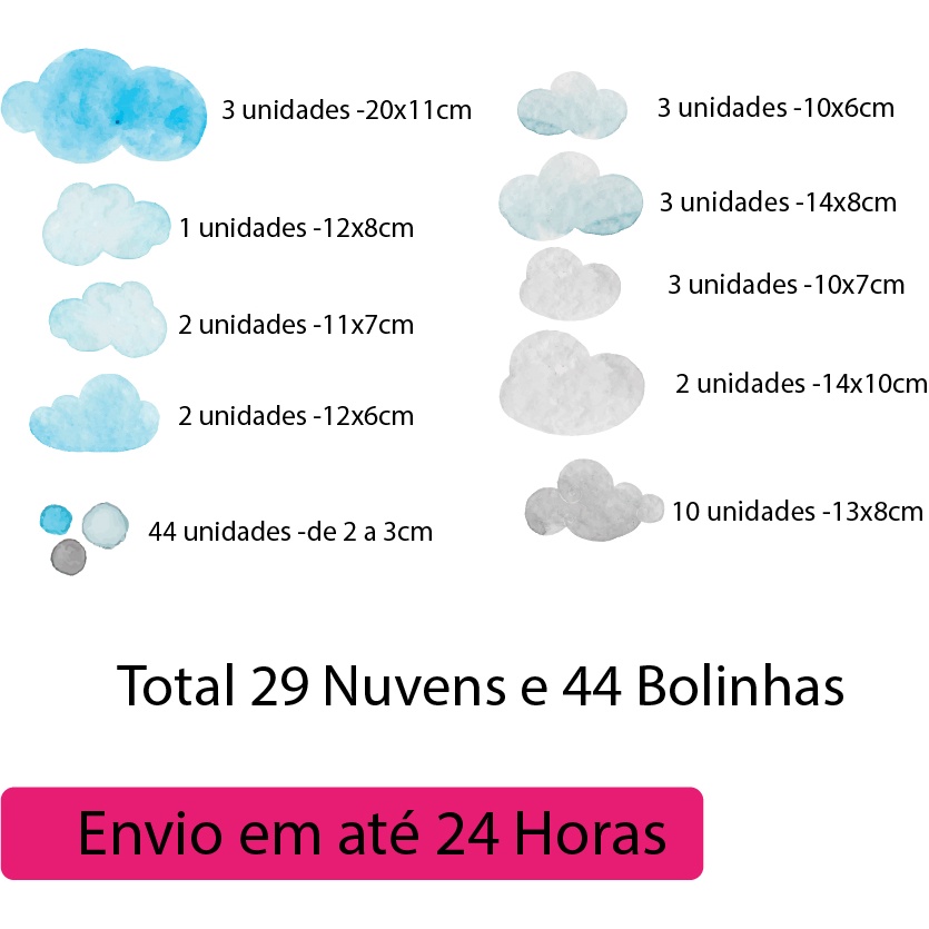 Adesivo de Parede Nuvens Aquarela Cinza e Azul 73 uni — imagem 2 de 2
