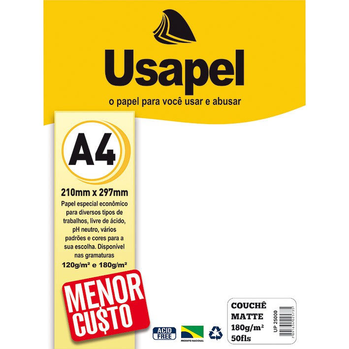 Papel Couchê Fosco Usapel A4 180g Branco Pacote Com 50 Folhas em Oferta na Shopee
