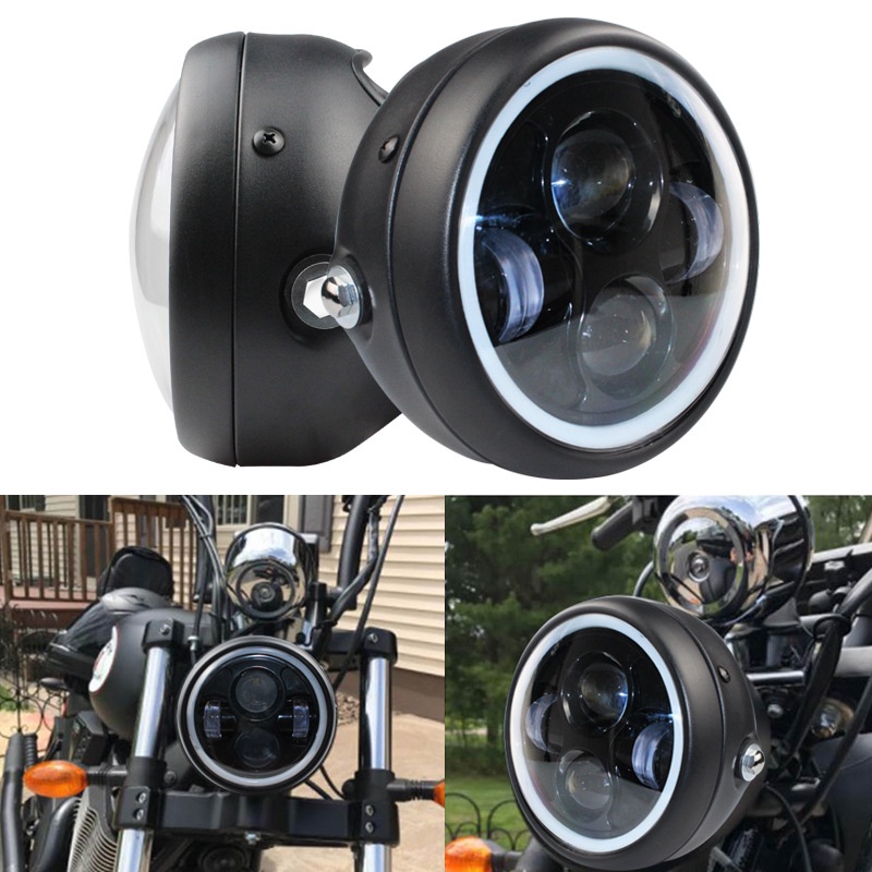 Motocicleta Retro Modificado Olhos De Anjo Levou Círculo Lâmpada Farol Distância Luz Reequipamento Alta/Baixo Feixe De LED Light Para Harley Sportster Bobber Cafe Racer