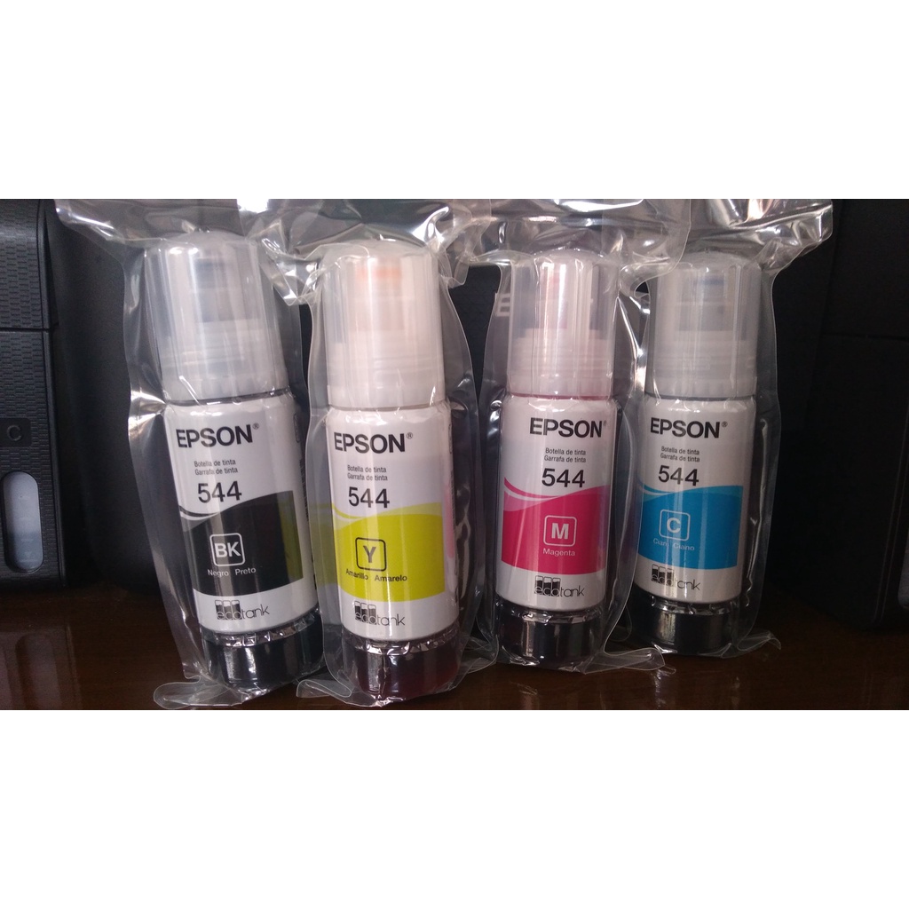 Kit 4 Cores Tinta Epson 544 T544 Original Para Ecotank L1110 L3110 L3150 L3160 L5190 Preto Ciano