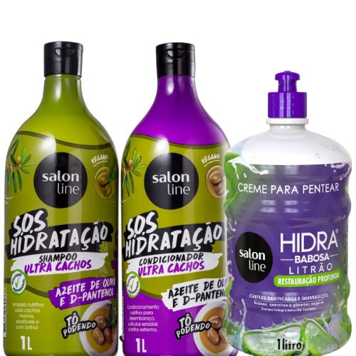 Salon Line Kit Ultra Cachos 2x1l Creme Para Pentear Hidra Babosa 1l 3 Pecas Shopee Brasil