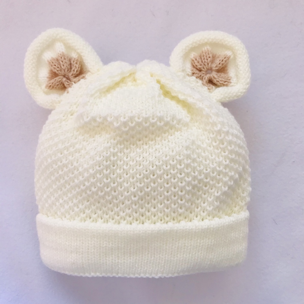 Touca/ Gorro, Orelhinha urso Em Tricô Linho Bebê - Recém-nascido / Inverno, Enxoval, Macia e Quentinha