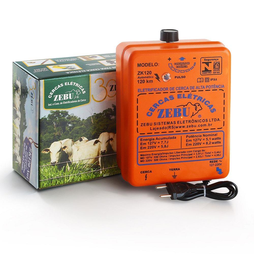 Eletrificador Zebu de Cerca Elétrica Rural Automático 120km ZK120 Com Regulagem