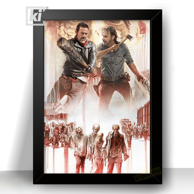 Poster com  The Walking Dead Rick Vs Negan Zumbi com moldura