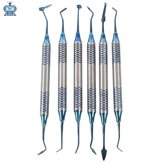 6Pcs Composto Resina Enchimento Espátula Cabeça De Titânio Banhado A De Conjunto De Instrumentos De Restauração De Cabo Grosso (Azul)