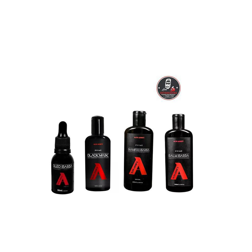 kit alfa looks com 1 oleo para barba + uma 1 shampoo para barba + 1 uma balm para barba + 1 mask black alfa look