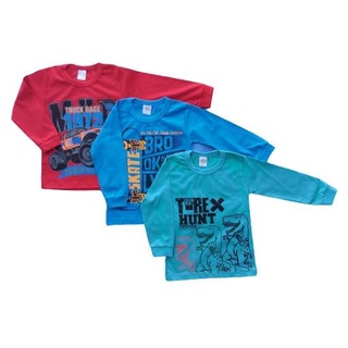 Kit 3 Camiseta Manga Longa Masc Infantil Roupa Inverno 01-14