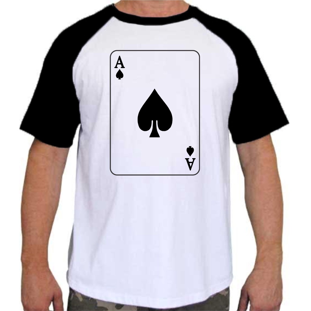Camiseta Baby Look Raglan Feminina ou Raglan Unissex Cartas de Baralho Poker Nipes Ás de Espadas 34