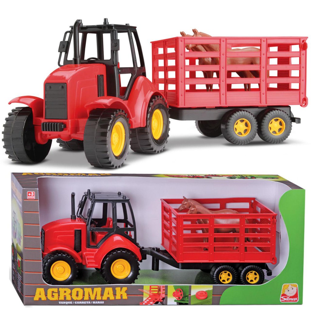 Caminhão Agromak Carreta 39cm Com Cavalos Plástico - Caminhaozinho de Brinquedo Plastico Mini Caminhao  - Silmar brinquedos