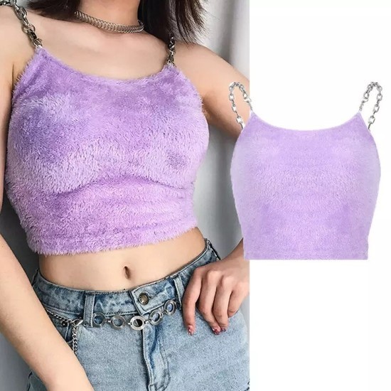 Cropped Roxo Top Coreano com Correntes  Cute Kawaii Gótico Lolita Dark Pronta Entrega Blusa Roxa Fofo Patricinha