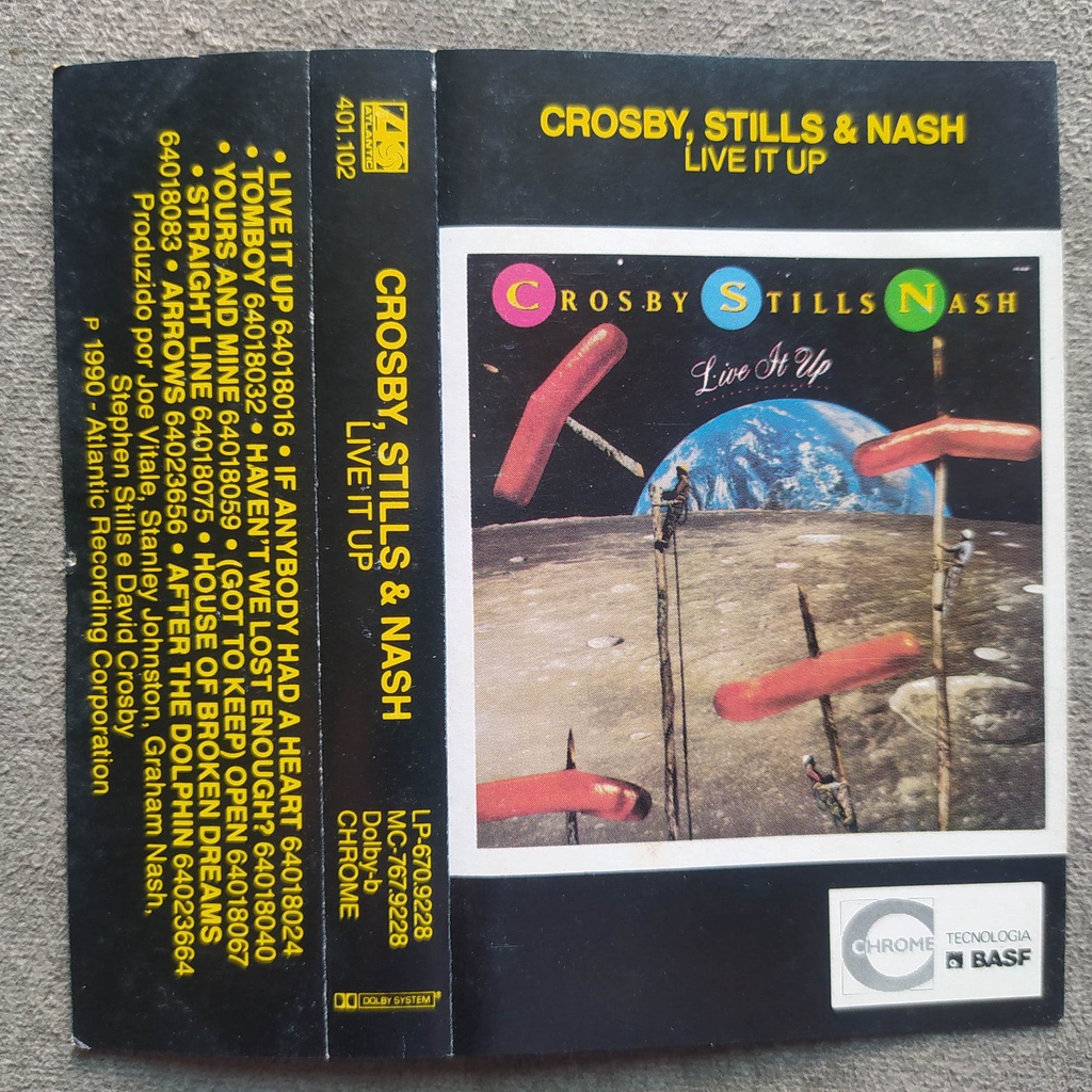 Fita K7 Crosby Stills Nash Live It Up Rock 1990 Chrome cassete Atlantic