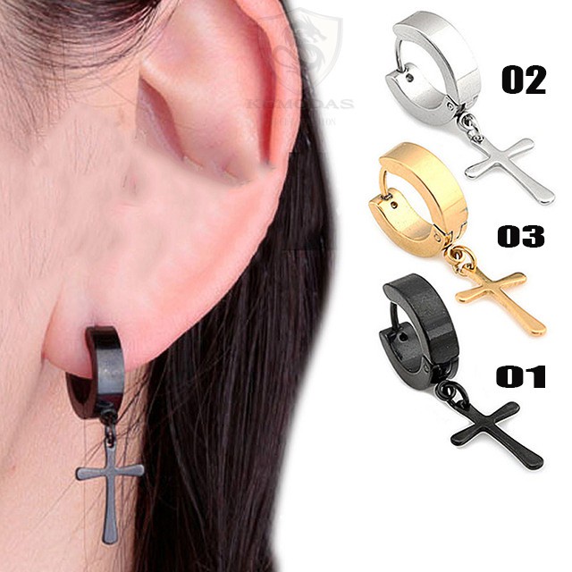 Brinco de Argola Masculino e Feminino em Cruz Aço Inoxidável/Anti Alergico Brincos/Brinco de furos