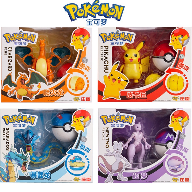 Figuras De Pokemon Original Caixa De Deformação Genuína Anime Figura Pikachu Charizard Greninja Bolso Monstro Pokeball Modelo Presente