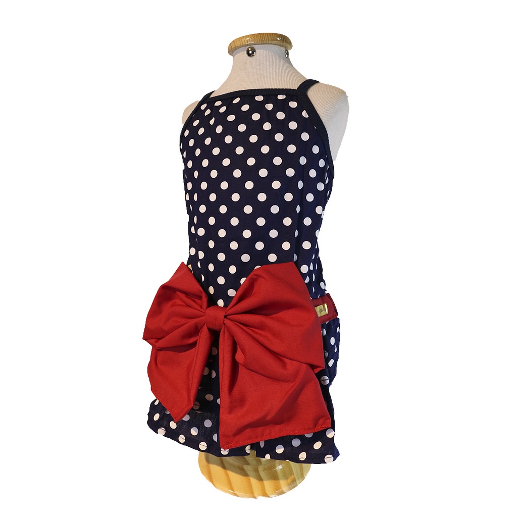 Roupa pet Vestido Pet Zaia poá laço vermelho anos 60 fantasia festa vintage roupinha