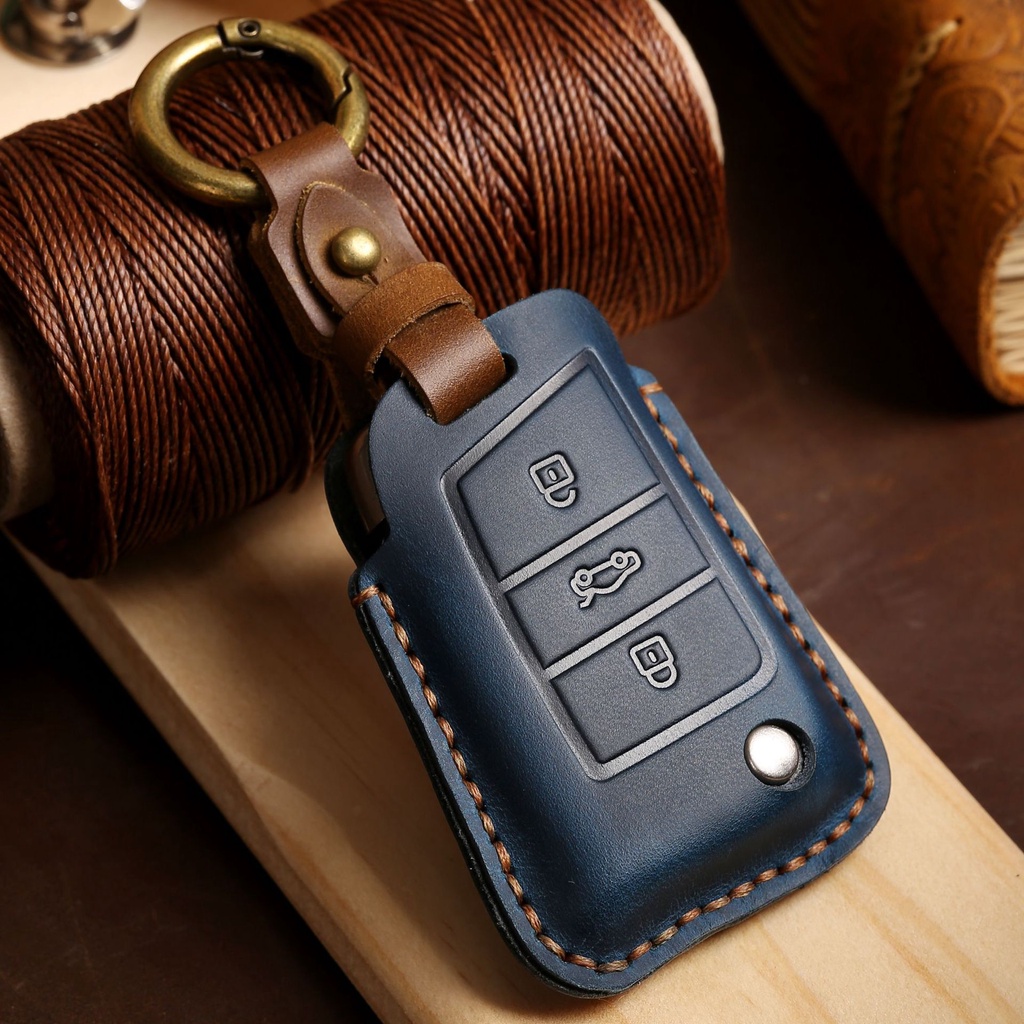 Novo Luxo Couro Genuíno Caso Chave Do Carro Cobertura Fob Protetor Keychain Titular Acessórios Para Volkswagen Passat Vw Magotan Golf Tiguan Touareg Lavida Chaveiro Bolsa De Proteção