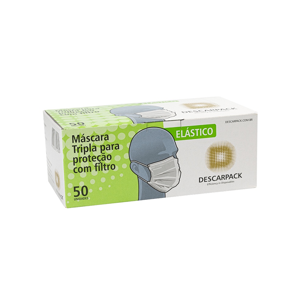 Máscara Tripla Proteção c/ Filtro c/ Elástico cx c/50 - Descarpack