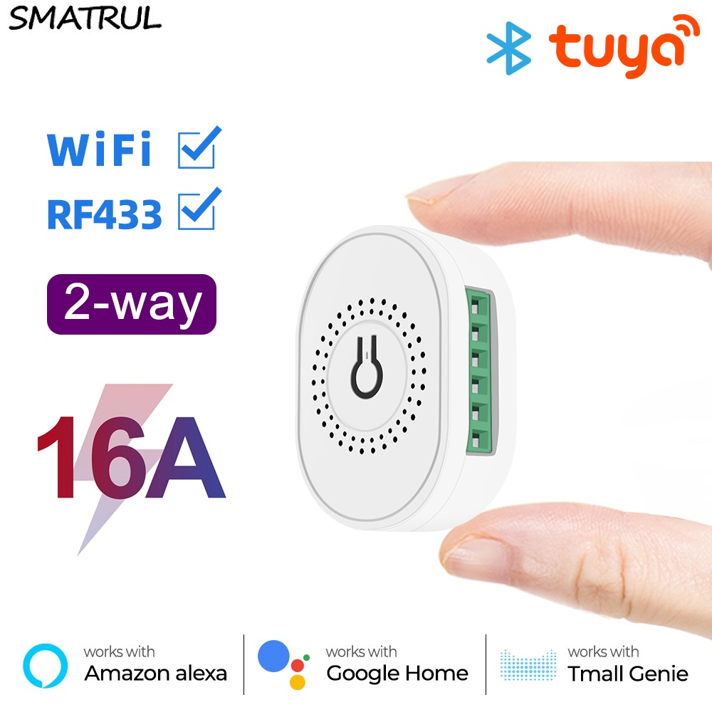 SMATRUL 16A Tuya WiFi RF433 Inteligente Sem Fio Interruptor De Luz Mini 2-Way Módulo On Of...