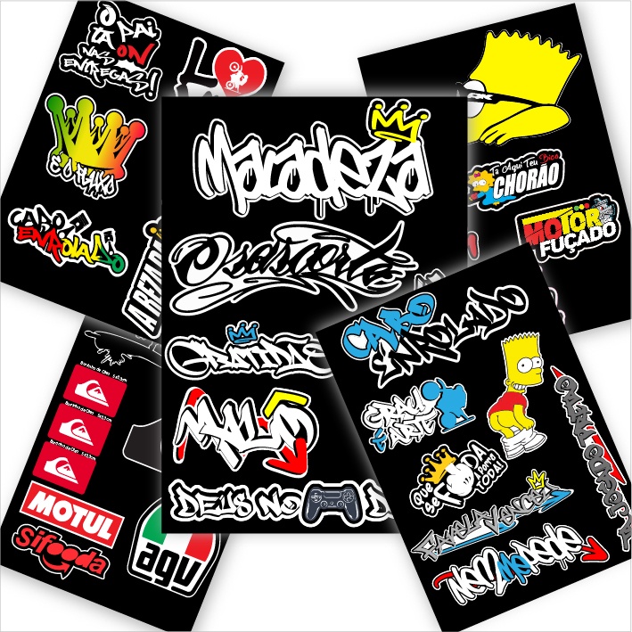 Adesivos Moto Cartela com 26 Adesivos para Moto Bicicleta Carro Som Automotivo Stickers Motocross Caminhao Capacete