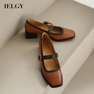 IELGY Bloco De Couro Macio Feminino De Salto Alto Com Pedaços
