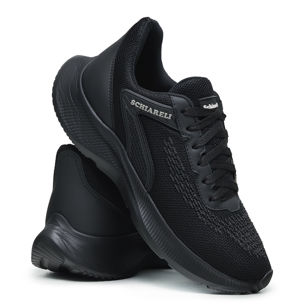 Tênis Esportivo 595 Preto Masculino Com Cadarço Caminhada Confortável Leve Academia Lançamento